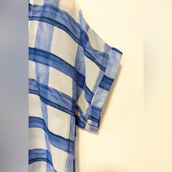 Maeve Anthropologie silk Blue White Plaid Tierra Buttondown , sz : XS - Picture 6 of 11